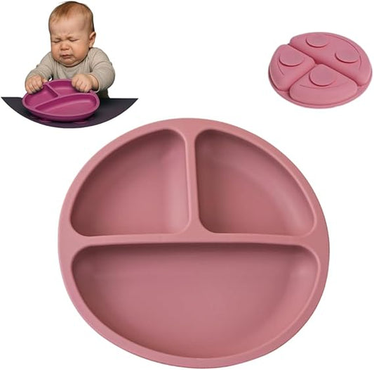 Prato para Bebê de Silicone com Ventosas para Fixação Livre De BPA Introdução Alimentar BLW Fácil Higienização Material Premium Alta Durabilidade (Rosa/Azul)