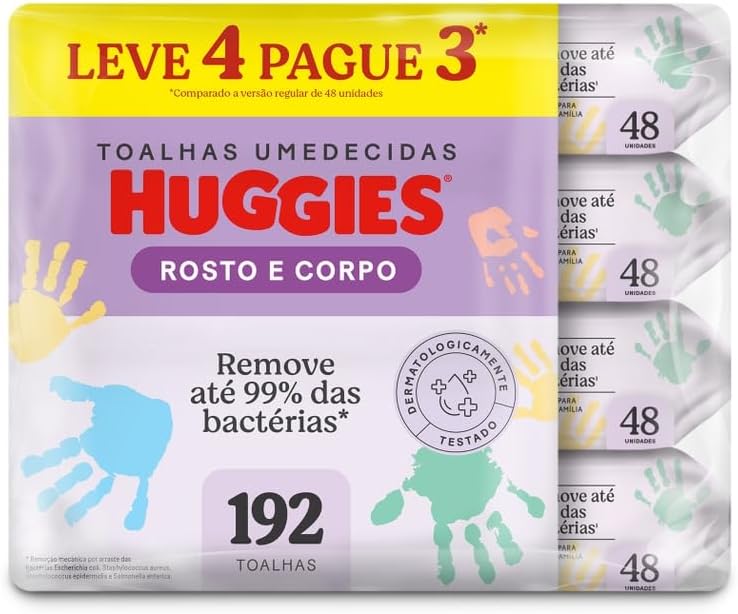 Lenços Umedecidos Huggies One & Done Leve 4 Pague 3 - 192 unidades, Huggies, Verde, pacote de 4