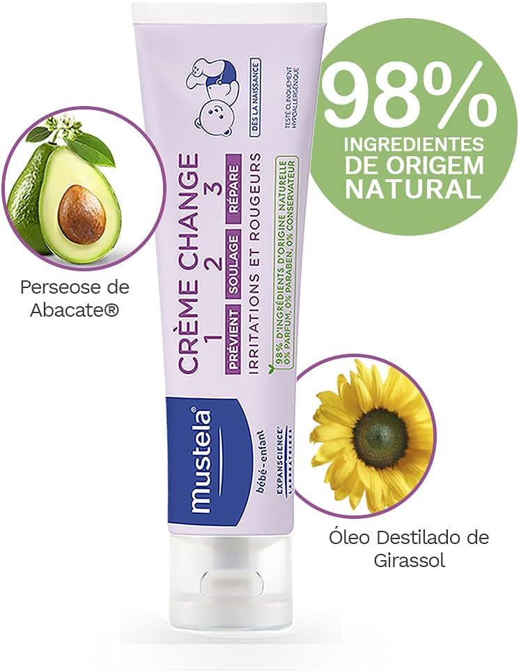 Mustela Creme Preventivo De Assaduras Vitaminado 1>2>3 100Gr - Pomada Antiassaduras Para Bebês Com Tripla Ação E 98% De Ingredientes De Origem Natural - Bebê E Criança