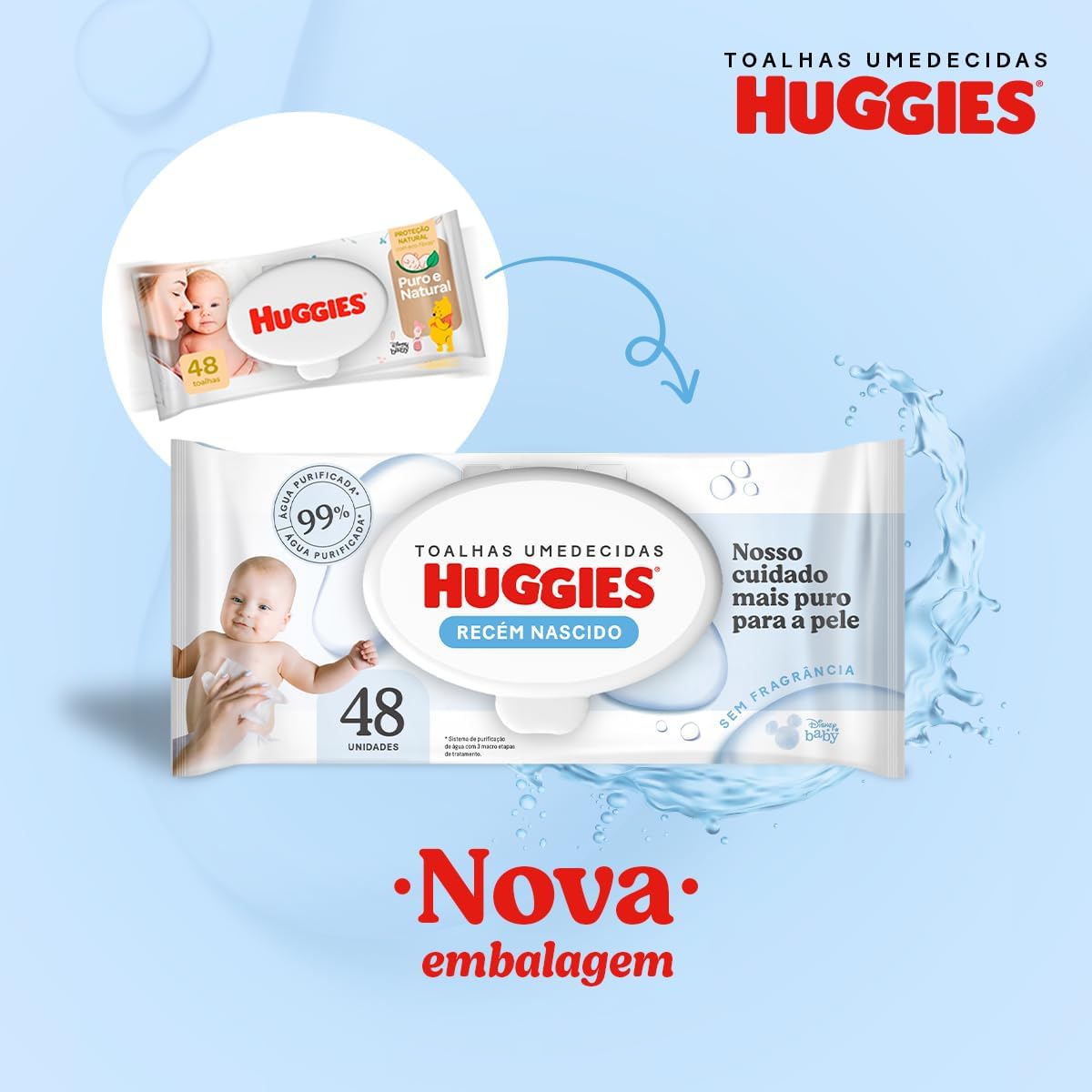 Lenços Umedecidos Huggies Puro e Natural Leve 4 Pague 3 - 192 unidades, Huggies, Amarela, pacote de 4