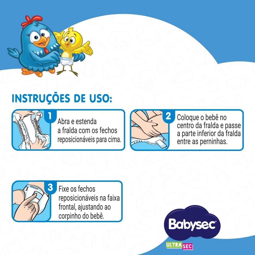 Babysec Fralda Galinha Pintadinha Ultrasec Xxg 52 Unidades Cor: Branco