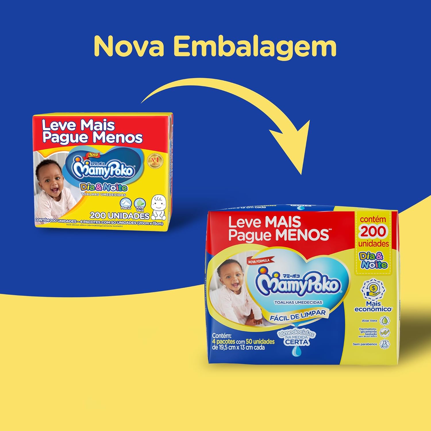 MamyPoko Lenços Umedecidos Dia&Noite 200 Unidades