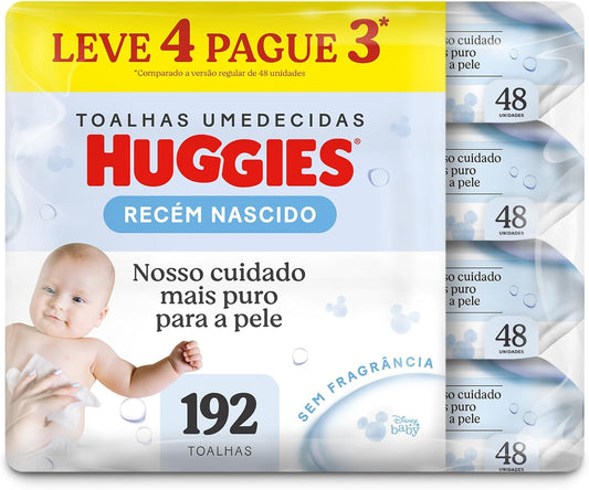 Lenços Umedecidos Huggies Puro e Natural Leve 4 Pague 3 - 192 unidades, Huggies, Amarela, pacote de 4